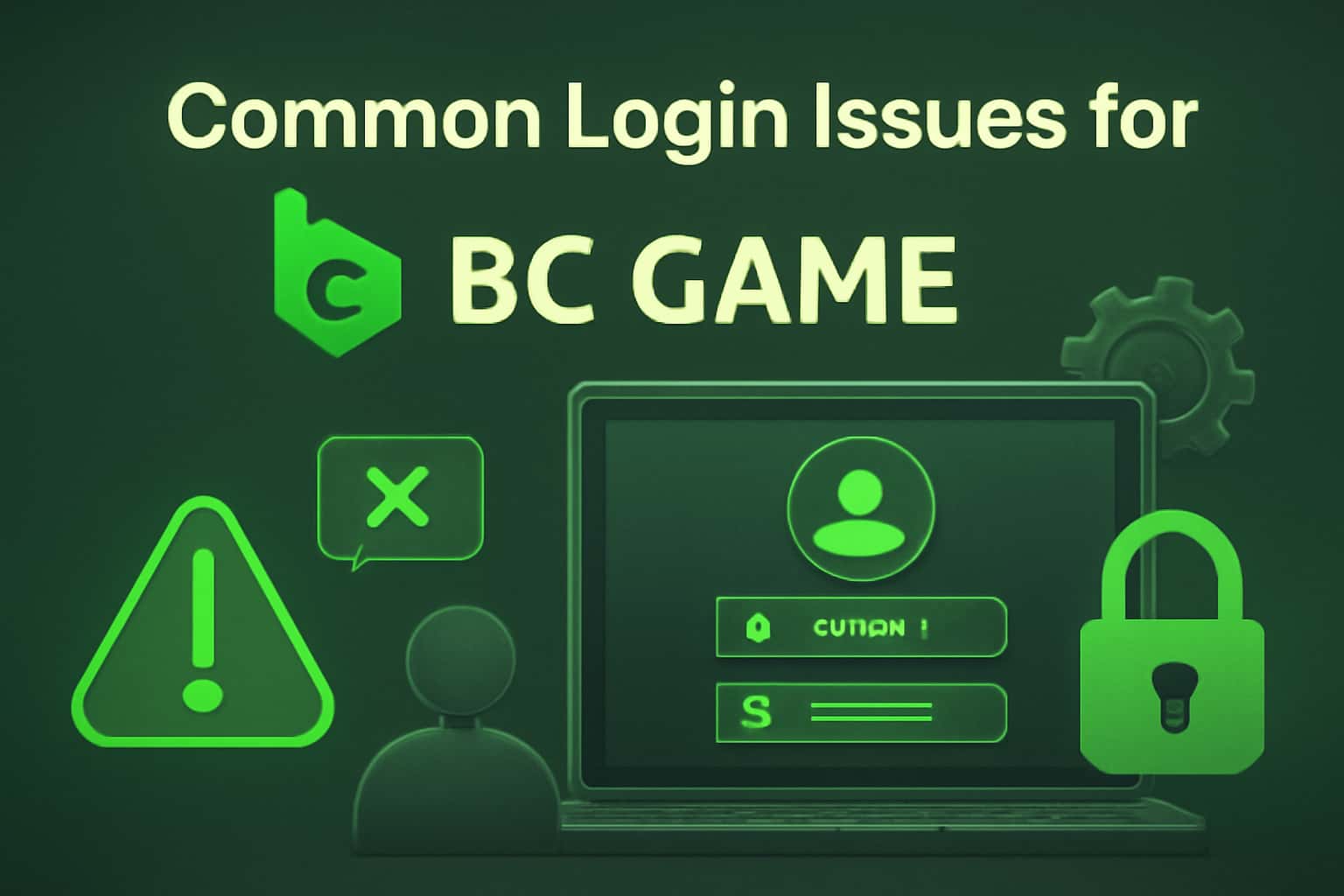 An informational scene depicting common login issues for BC Game.