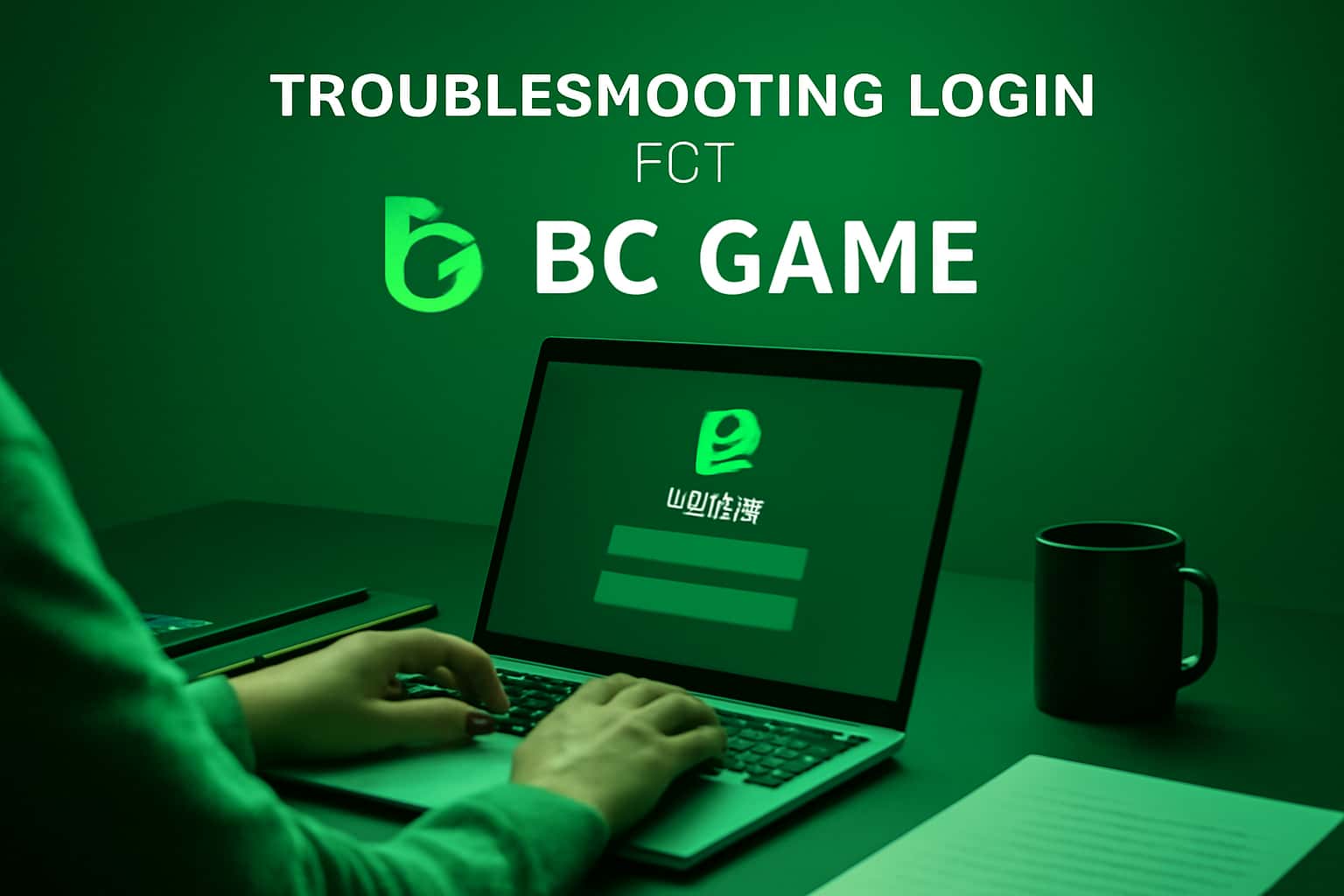 High-tech visualization of troubleshooting login issues with BC Game.