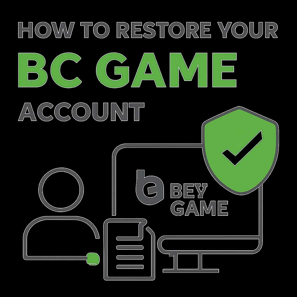 An educational illustration focused on BC Game account restoration steps.